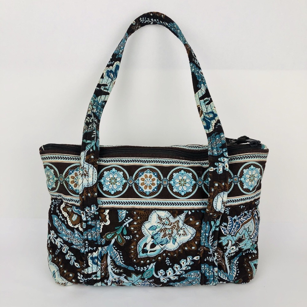 Vera Bradley Java Blue Tote Bag Purse Zipper Brown Paisley Medium Retired Y2K
